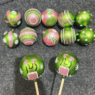 Cross-Border New Christmas Decorations Green Pink Hand-Painted Electroplated Plastic Balls Christmas Ball Set Decorations