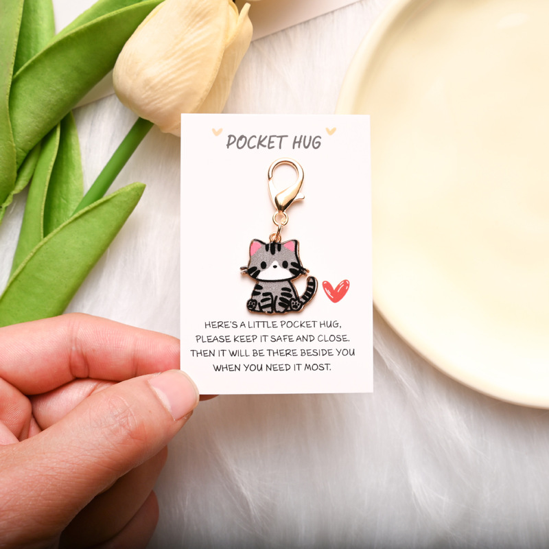 国境を越えたホットセール POCKET HUG 英語インスピレーションカード かわいい漫画の猫キーホルダー バッグペンダント|undefined