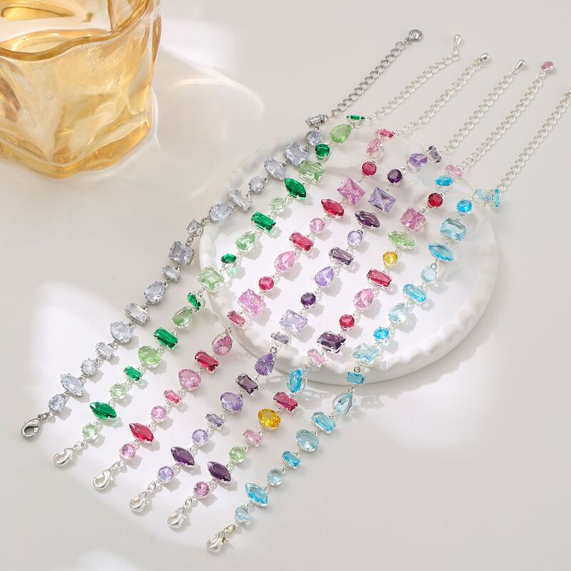 Shijia's new geometric zircon bracelet for women, rainbow shimmering crystal candy bracelet, light luxury and high-end feel