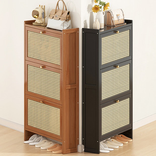 Small Apartment Door Extremely Thin Shoe Cabinet Household Rental House Household Storage Solid Wood Storage Multi-Layer Dustproof Tumble Shoe Rack