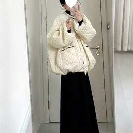 O7S甜美减龄波点蕾丝花边拼接长袖花苞棉服女秋冬季新款宽松显瘦