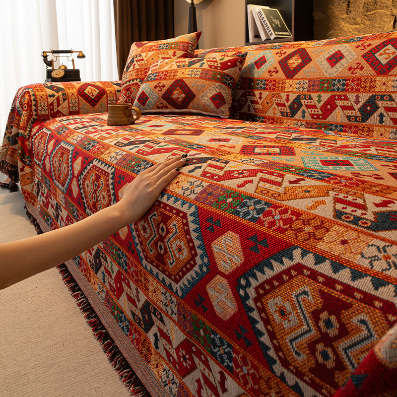 American Retro Woven Sofa Towel, Non-Slip, Durable, Suitable for All Seasons, Anti-Cat Scratch, Full Sofa Cover Blanket Cover