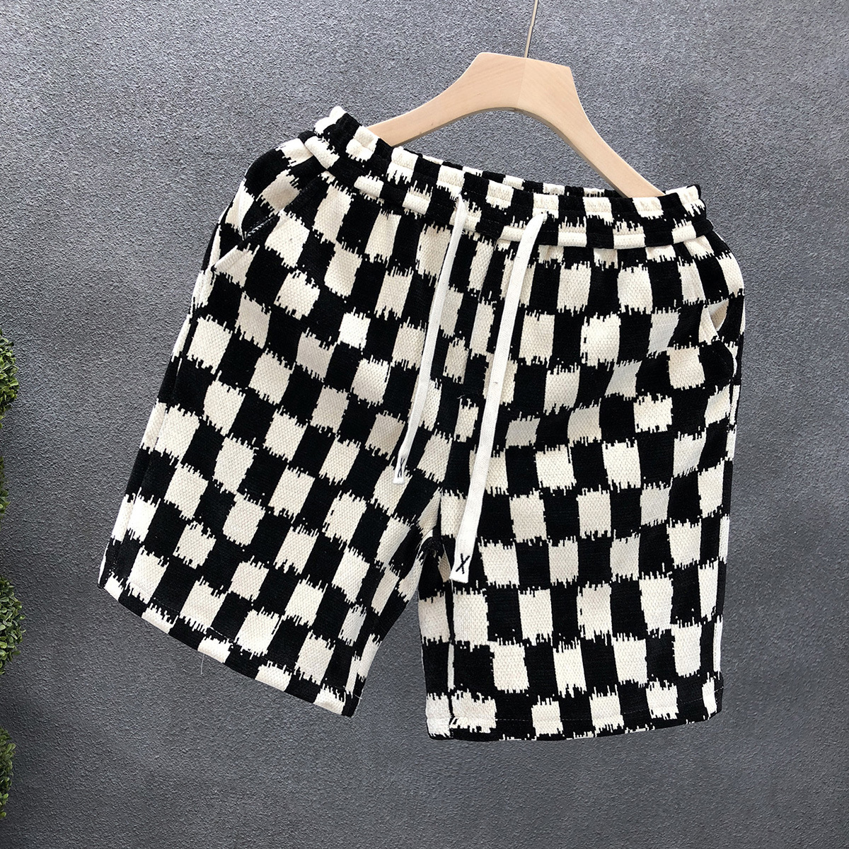 Unisex High Street Fashion Retro Checkerboard Print Summer Shorts Loose Fit Straight Leg 5-Pocket Casual Shorts_viptrois.com