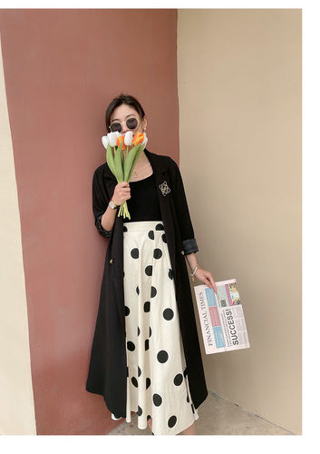 Polky dot skirt for women's summer high-end high-rise a-line umbrella skirt French slimming large swing-design niche skirt