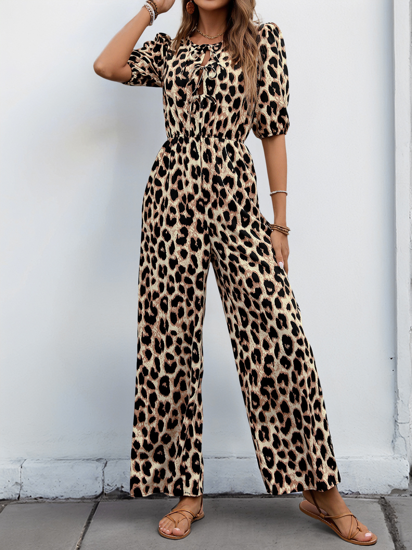Summer Jumpsuit Tied High Waist Leopard Print Jumpsuit