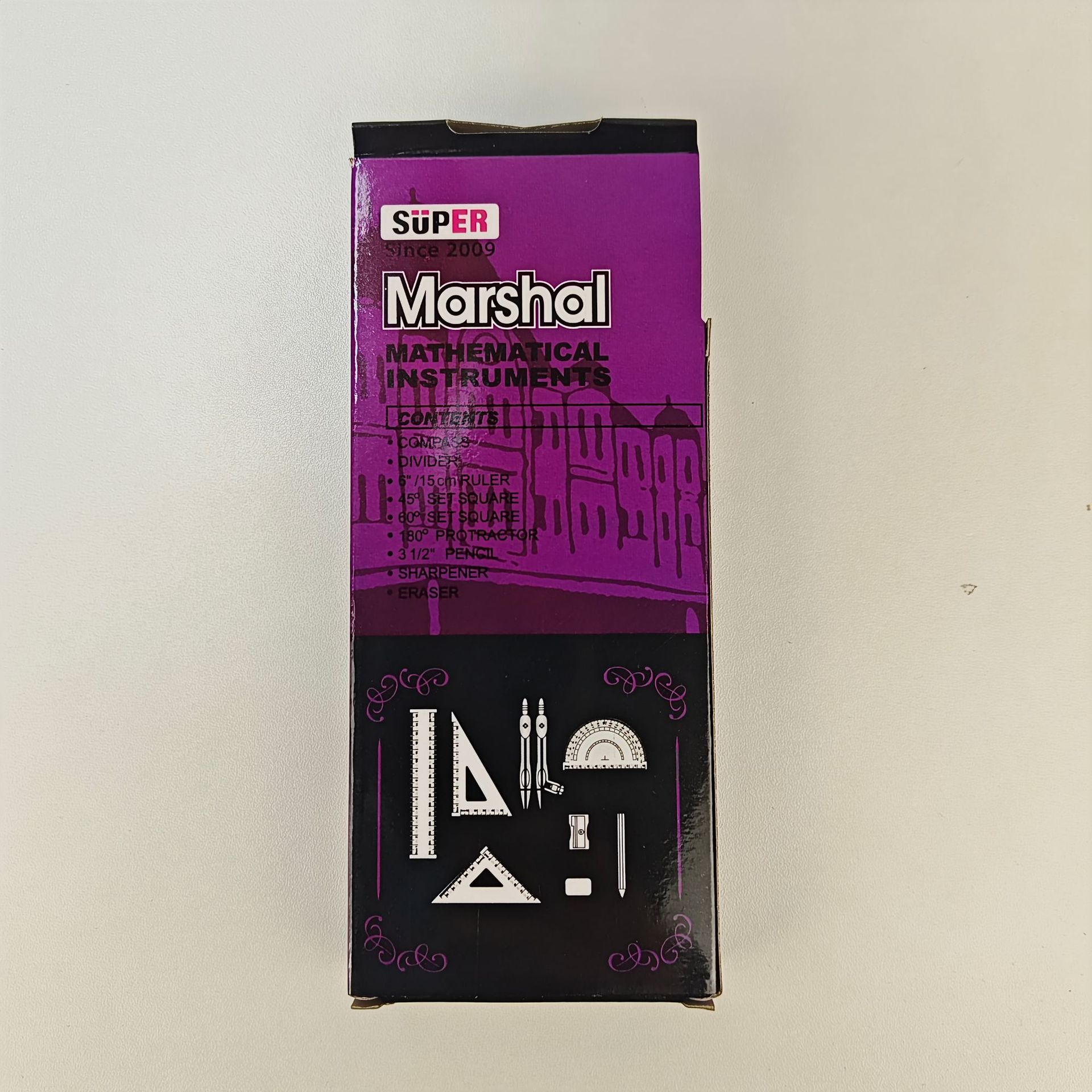 Caja de aluminio, reglas de brújula de estudiantes, 9 conjuntos de premios de examen, artículos de estudio transfronterizos, papelería al por mayor