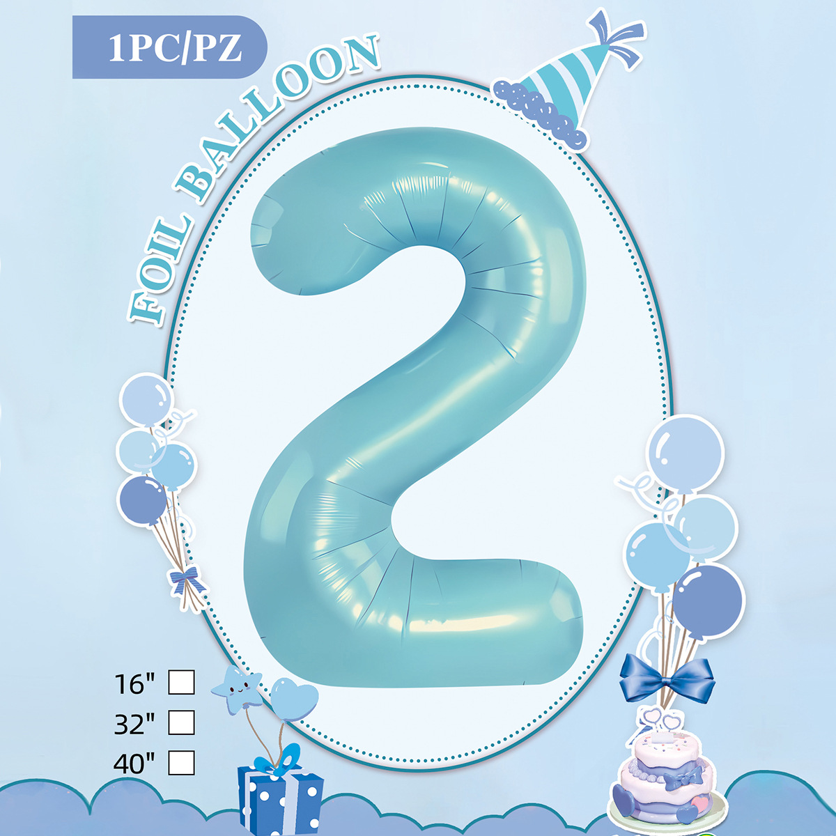 Embalaje de tarjeta de papel independiente digital de cumpleaños impreso en blanco de 32 pulgadas, decoración de fiesta de la versión estadounidense, película de aluminio, decoración de globos de papel de aluminio
