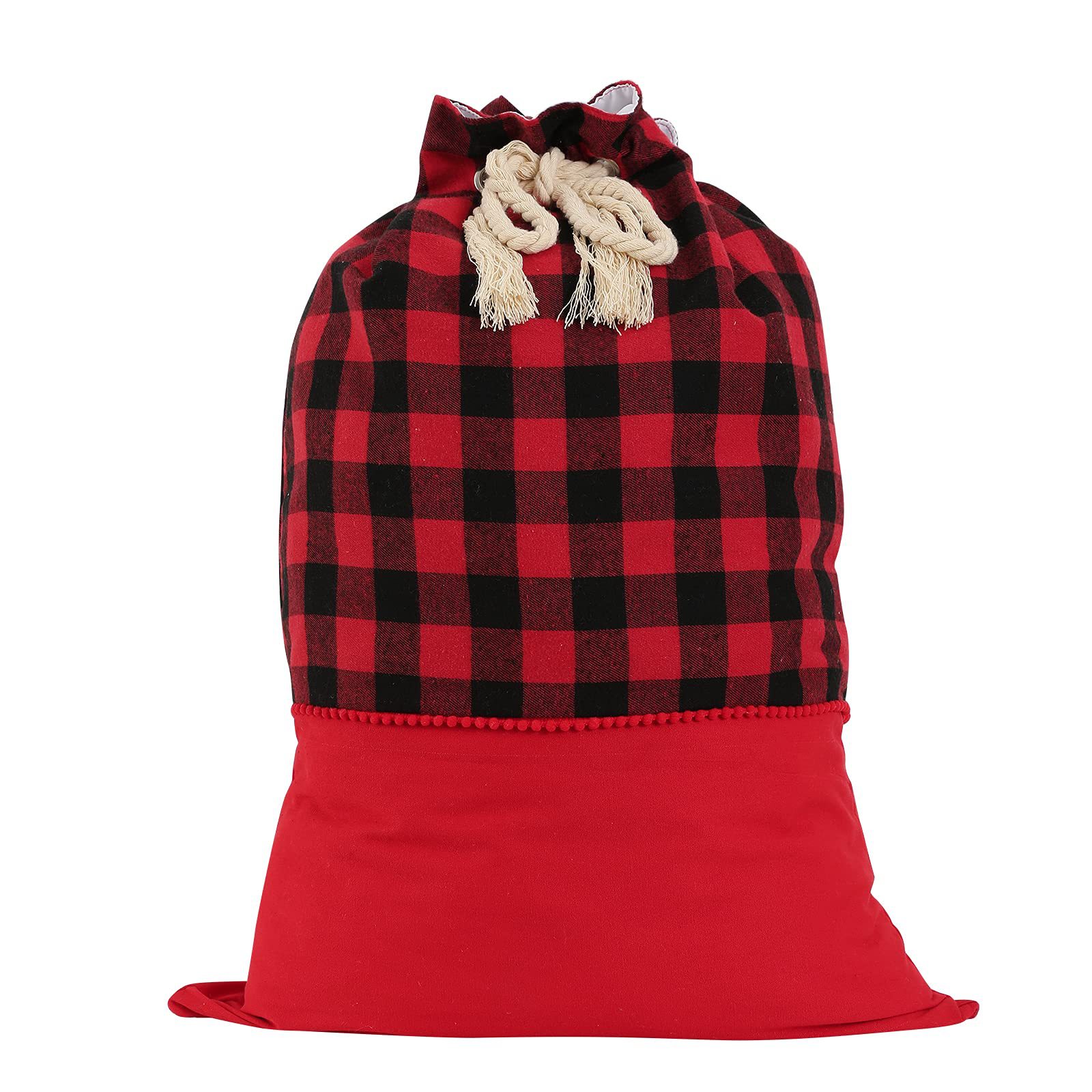 工厂批发 圣诞格子棉布袋超大圣诞礼品束口袋 圣诞格子礼品束口袋