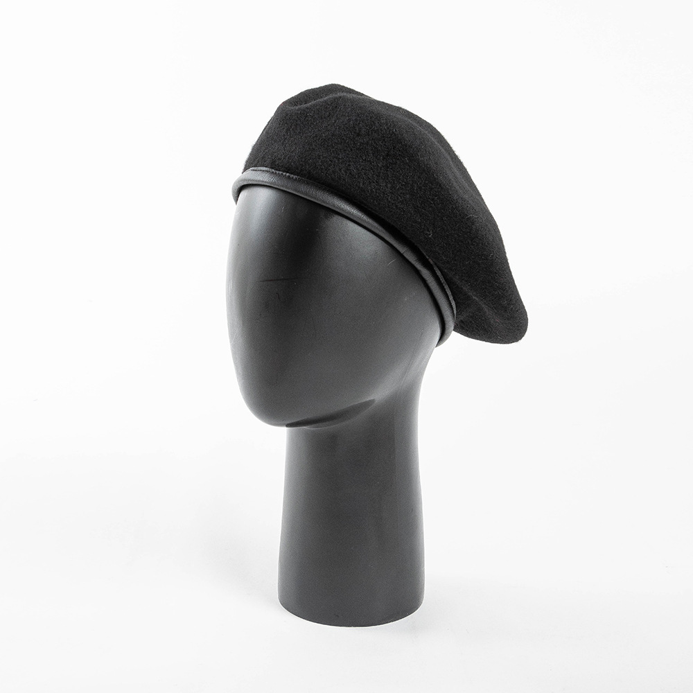 Autumn and Winter Wool Lined Pu Leather Hemming Adjustable Tether Professional Security Beret