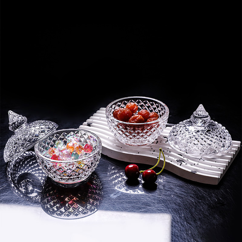 Nordic crystal glass storage jar square sugar jar Diamond candy box sugar jar cotton swab box cosmetic cotton jar home decoration