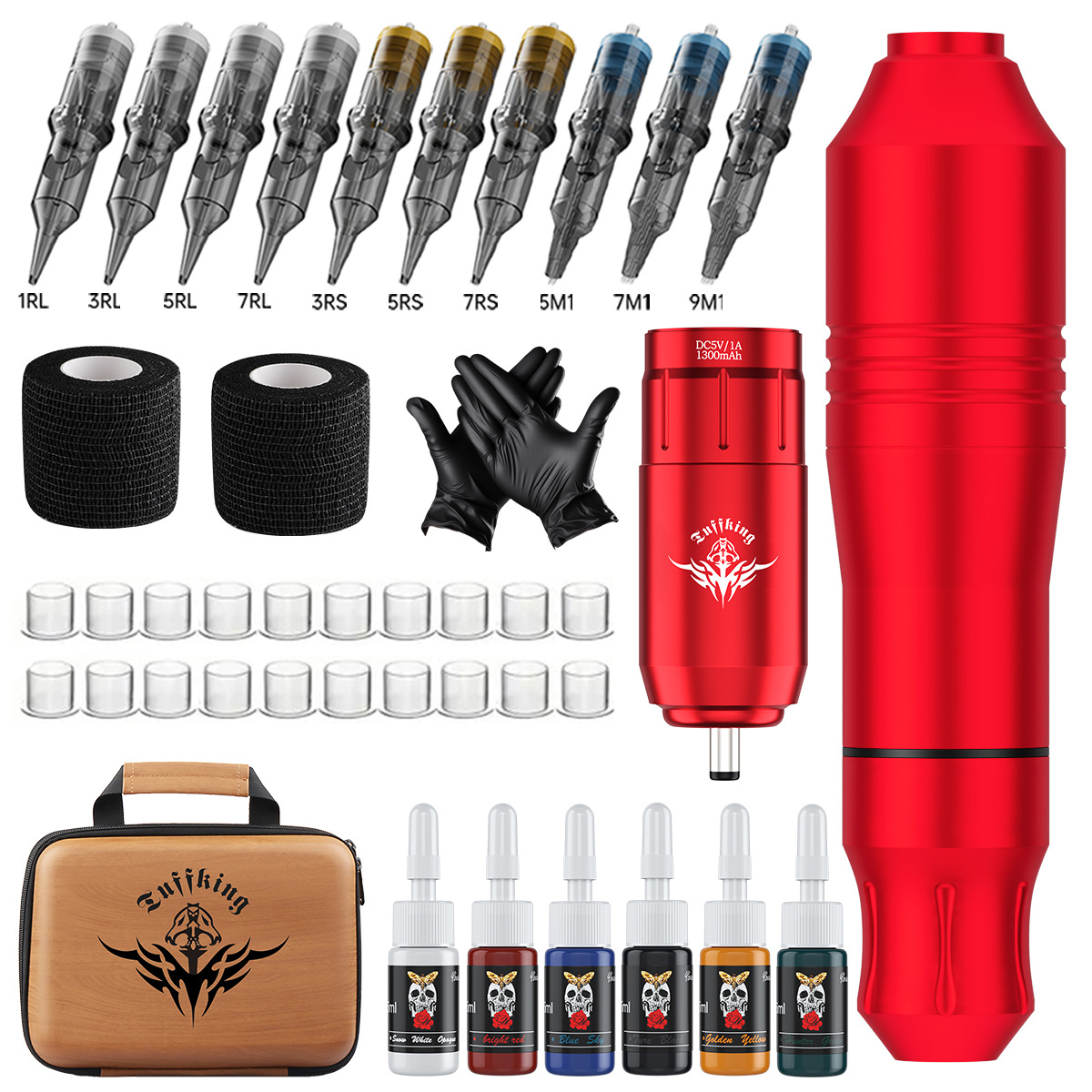 Máquina de tatuaje Tuffking, juego de bolígrafos de tatuaje inalámbricos, fuente de alimentación para tatuaje, aguja integrada, herramienta de tatuaje multifuncional