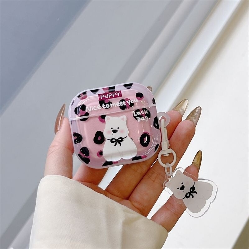 Suitable for Apple AirPods 4 Headphone Shell Pro2 Bluetooth Headphone Protective Cover 3 Leopard Print Puppy Pendant Anti-Fall Female