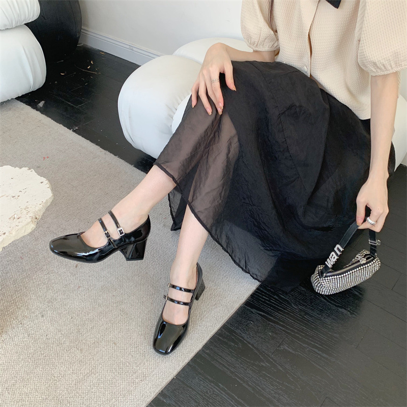 Mary Jane – talons hauts épais à Double sangle pour femmes, simples, à tête carrée, petits rouges, saison printemps et automne 2024_voghion.com