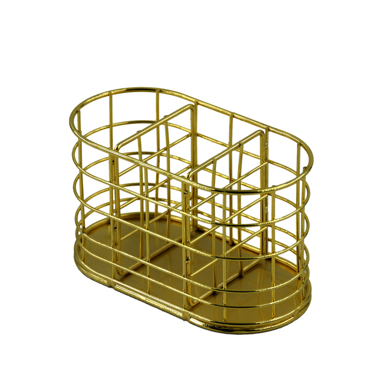 北欧INS化妆刷收纳桶铁艺土豪金桌面笔筒金色彩妆美妆工具收纳筒