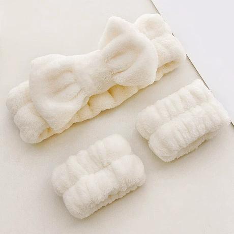 Коралловый бархат для мытья лица, влагостойкие три комплекта для мытья и увлажнения, влагостойкие инструменты, обруч для волос, лента для волос, ремешок для запястья оптом