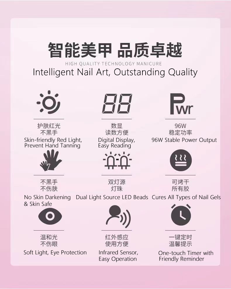 New 96W Dual Hand Nail Lamp M8 Smart Touch Sensor Dual Hand Phototherapy Machine Nail Dryer Phototherapy Lamp