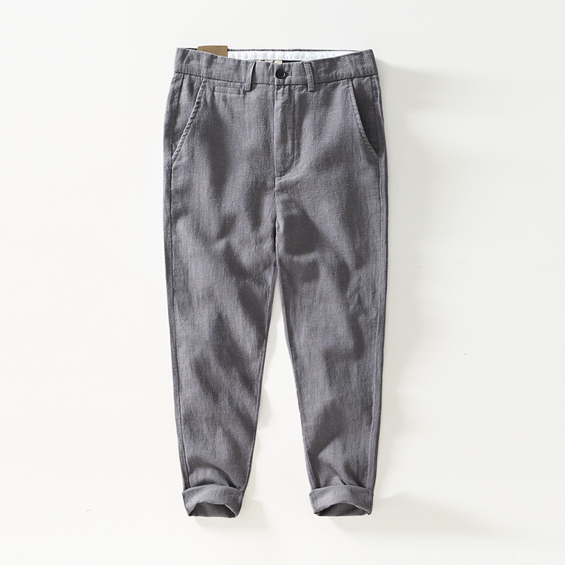 L8239 Ramie refreshing breathable casual pants straight pants elastic waist beach cotton and linen trousers men's one-piece delivery