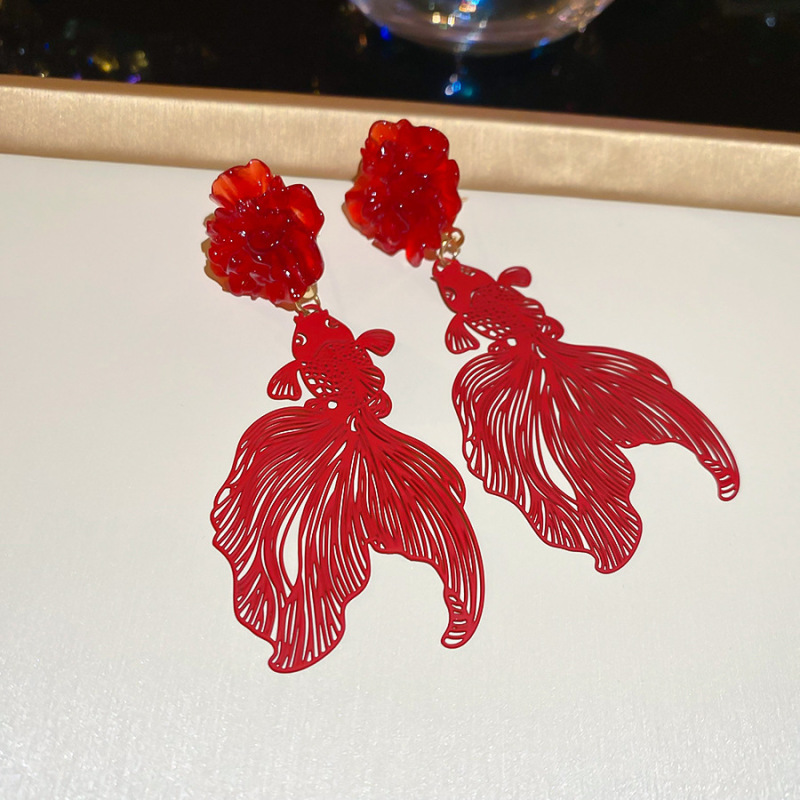 复古安可拉红几何花朵耳钉小众高级感耳环时尚个性气质百搭耳饰女|undefined