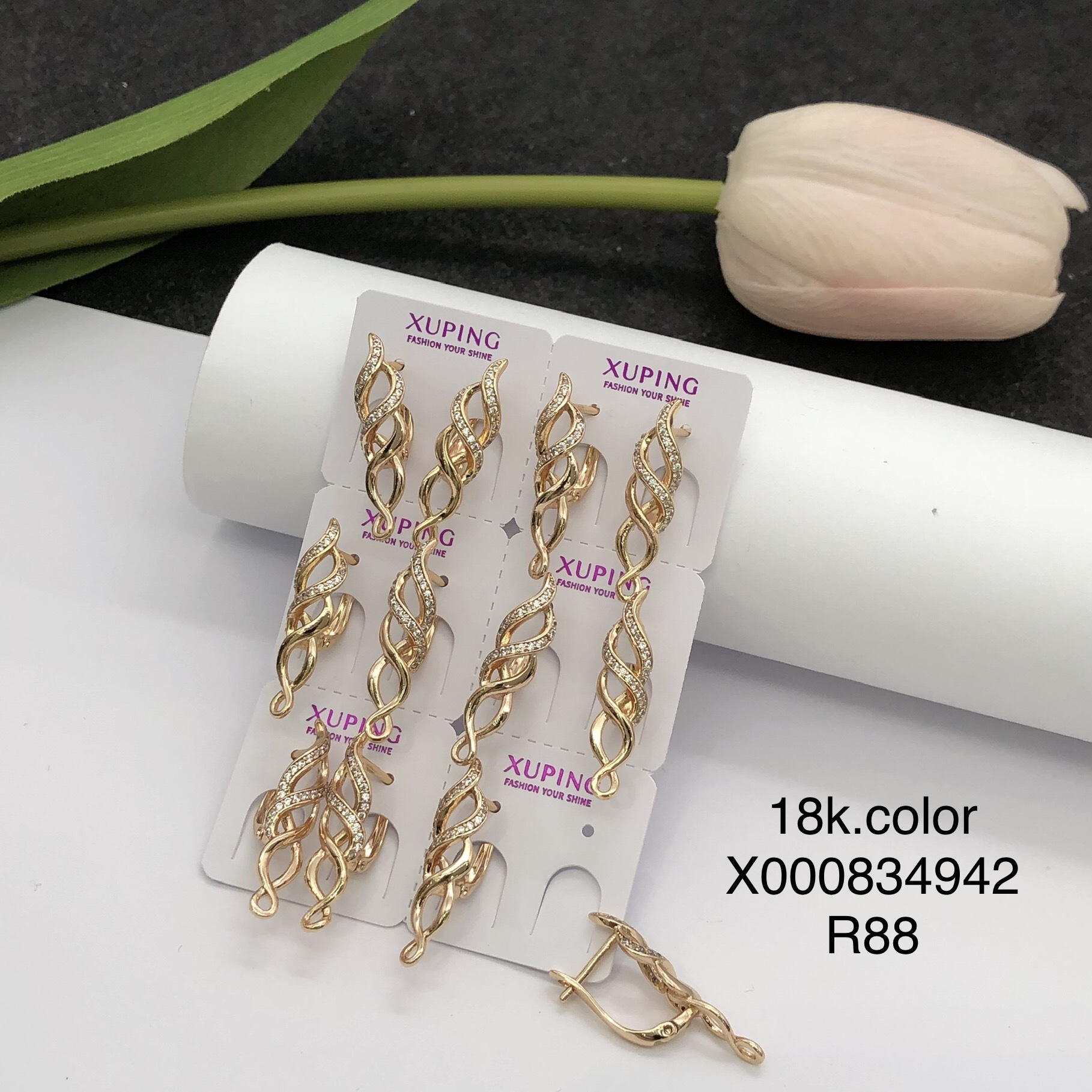 Pendientes de aro Xuping transfronterizos rusos de 18k con incrustaciones de diamantes, joyería de lujo ligero de alta gama al por mayor para mujer. image 109