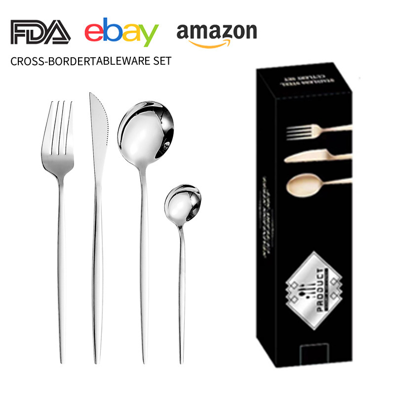 Juego de cuchillo y tenedor de comida occidental portuguesa de acero inoxidable de Amazon transfronterizo Juego de 24 piezas de bistec, cuchillo, tenedor, cuchara, cuchara, juego de cuchara de postre