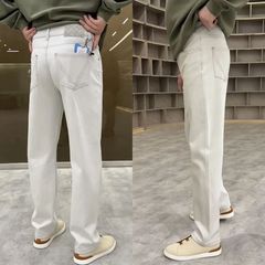 男性パリグレージーンズ春夏ストレート微ゆるい快適カジュアルパンツ純色百合弾力薄いズボン