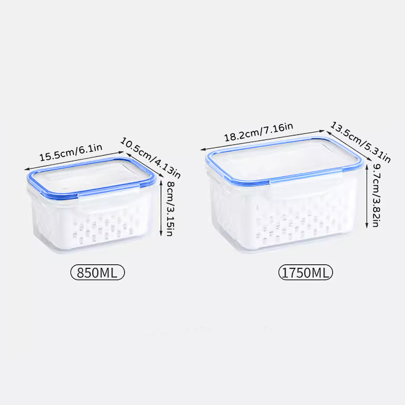 二層排水3点セット 鮮度保持ボックス 冷蔵庫 密閉保存箱 フルーツプラスチックボックス 冷蔵庫 蓋付き保存箱|undefined
