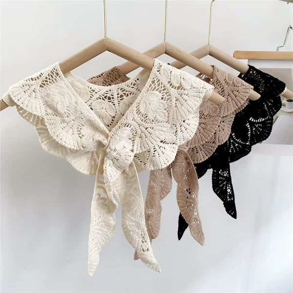 Hollow Leaf Pattern Shoulder Shawl for Women, Spring and Summer Korean Style Knotted Thin Scarf Versatile Decoration
