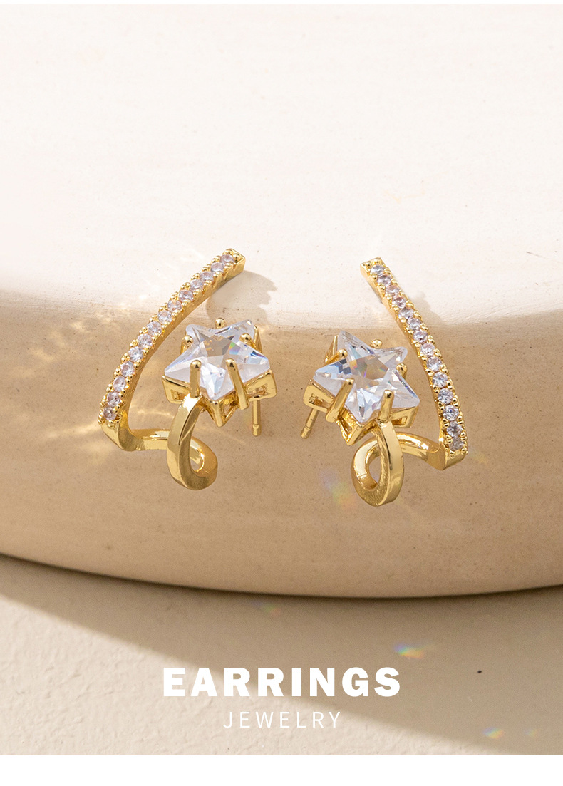 Fashion Pentagram Copper Inlay Zircon Ear Studs 1 Pair