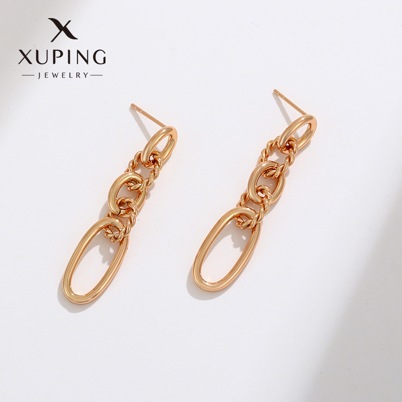 Pendientes de aleación Xuping de estilo europeo y americano, pendientes largos ovalados retorcidos, joyería de moda de alta gama para mujer al por mayor