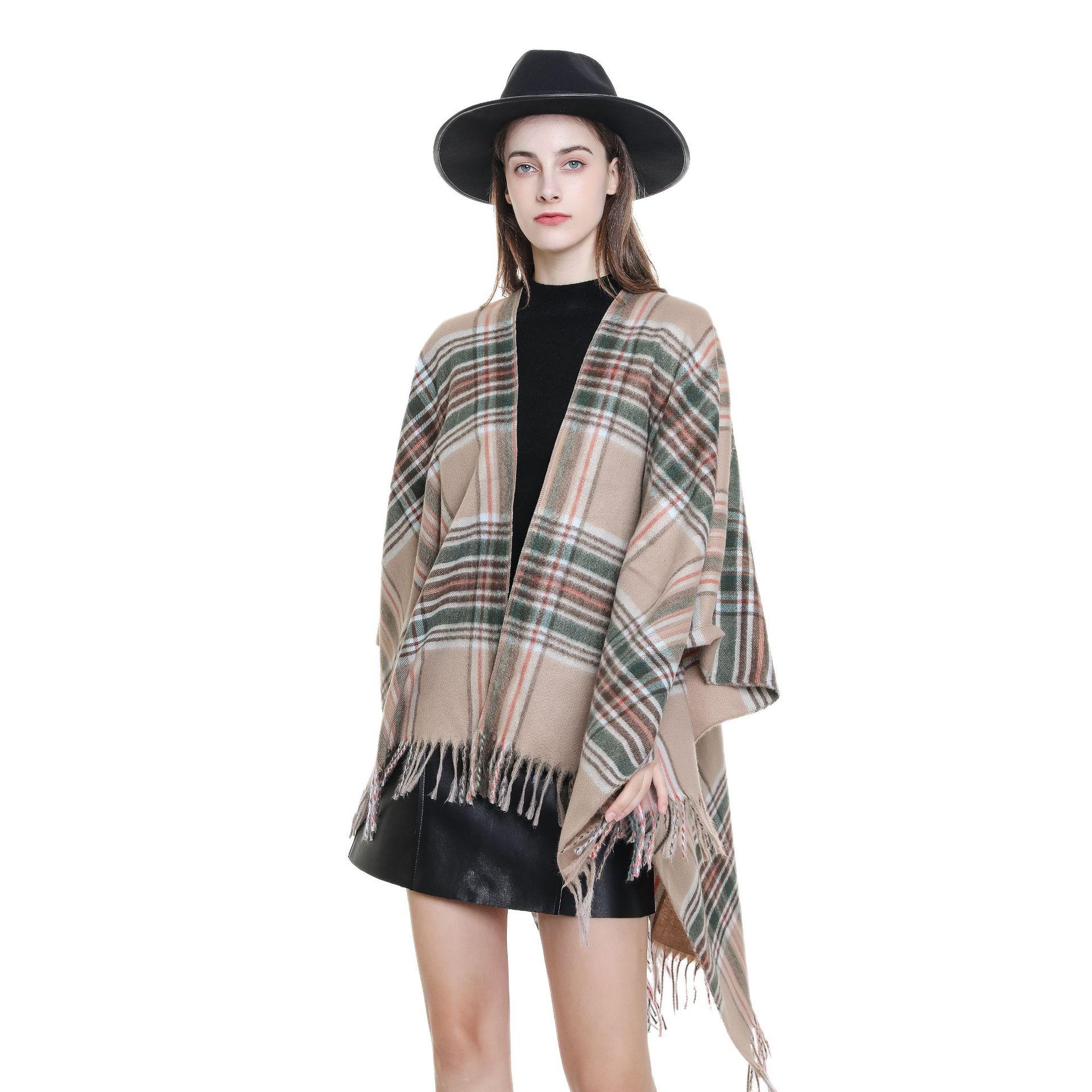 Otoño e Invierno cálido Plaid bufanda estilo británico de las mujeres del mantón la borla moda Split