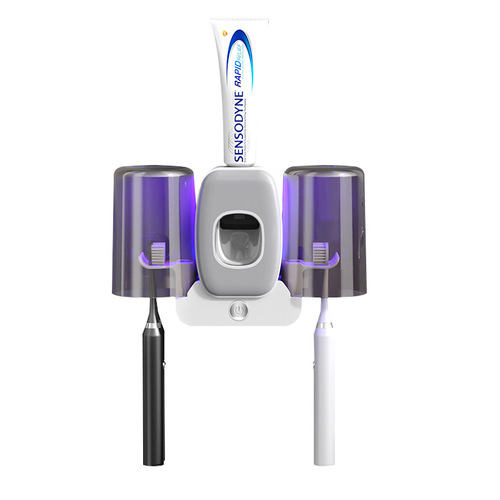 Internet celebrity couple's two-cup wall-mounted toothbrush holder UV disinfection smart electric toothbrush cup toothpaste storage rack