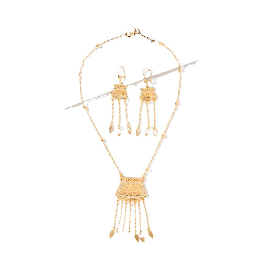 Selección transfronteriza de moda retro juegos de joyería de bronce dorado para mujeres pendientes de piedra de aluminio collares de orejas joyerías de Oriente Medio para mujeres