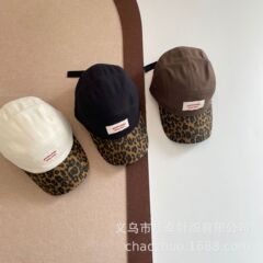 时髦复古潮帽儿童撞色豹纹拼色男童女童秋冬白标鸭舌帽棒球帽