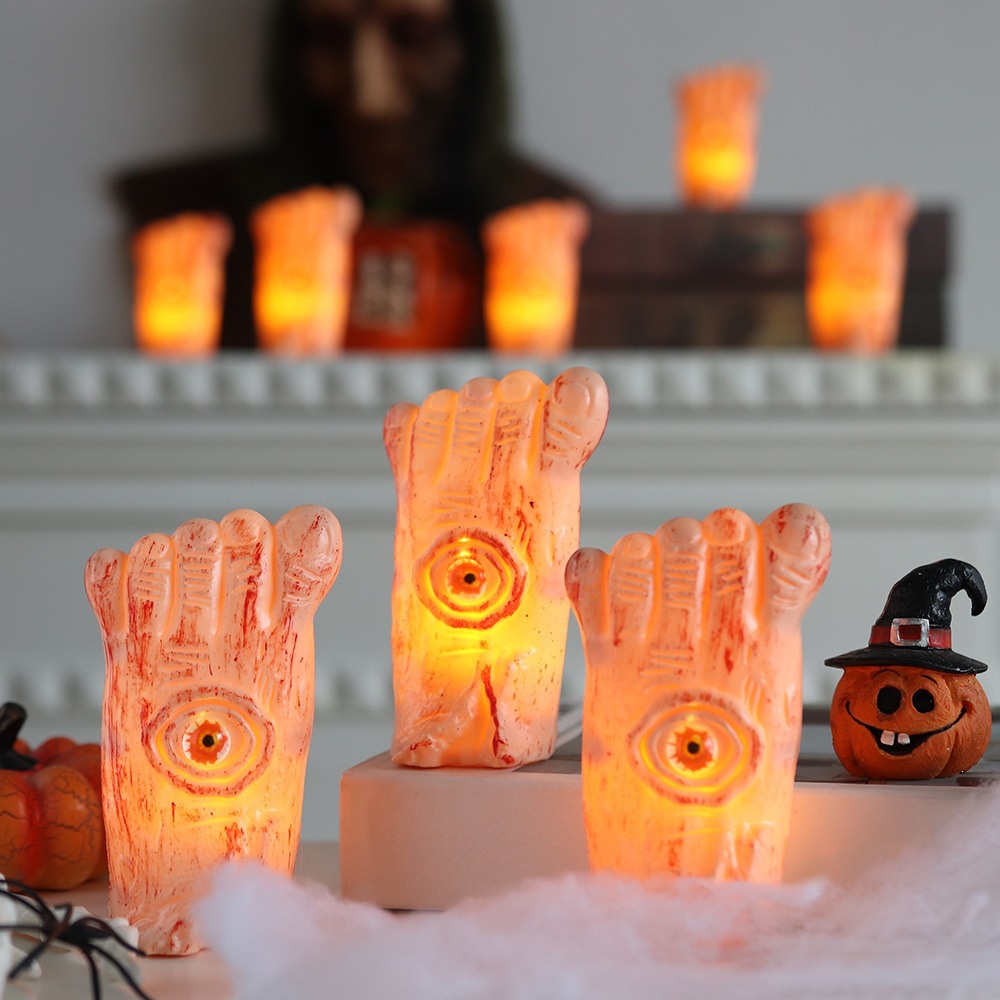 Decoración de Halloween, lámpara de calabaza, diseño de vacaciones, simulación de plástico, banda de pies rotos, globo de sangre, lámpara de vela electrónica