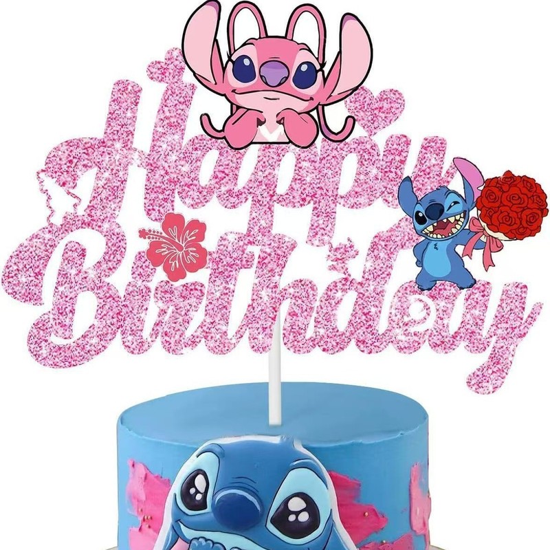 ステッチ ケーキデコレーション リロ＆スティッチ グリッター HAPPY BIRTHDAY フラグとカードの誕生日デコレーション|undefined