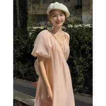 (有内里)气质仙气连衣裙2023夏季新款女韩版圆领设计宽松显瘦长裙