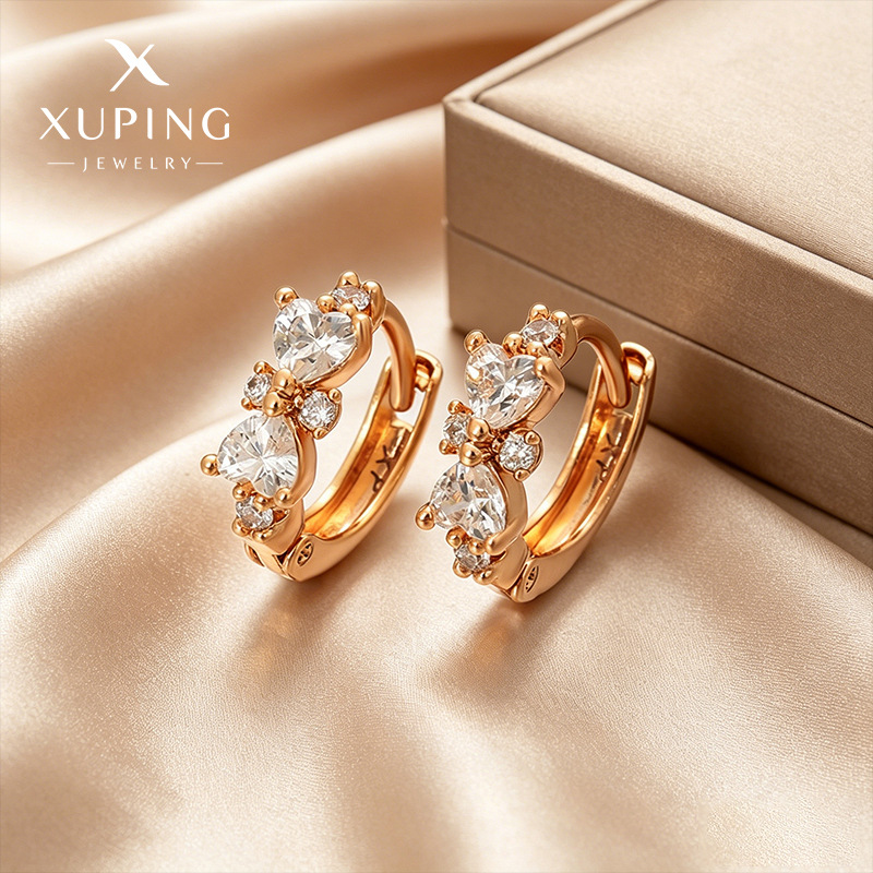 Arracadas con Lazo y Corazón de Aleación de Cobre con Baño de Oro de 18K, Estilo Retro, para Mujer