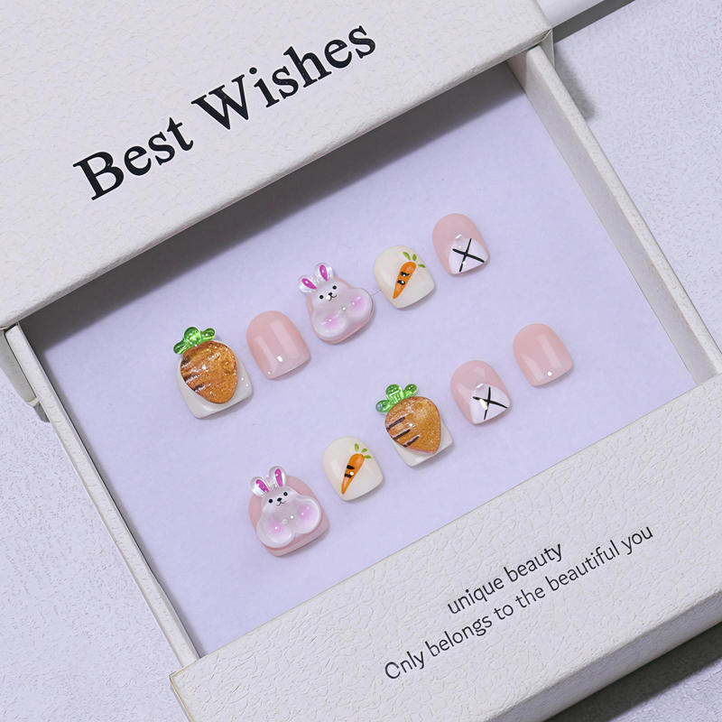 [Children's wearing armour] handmade phototherapy nail patch cute cartoon girl fake nails non-toxic removable