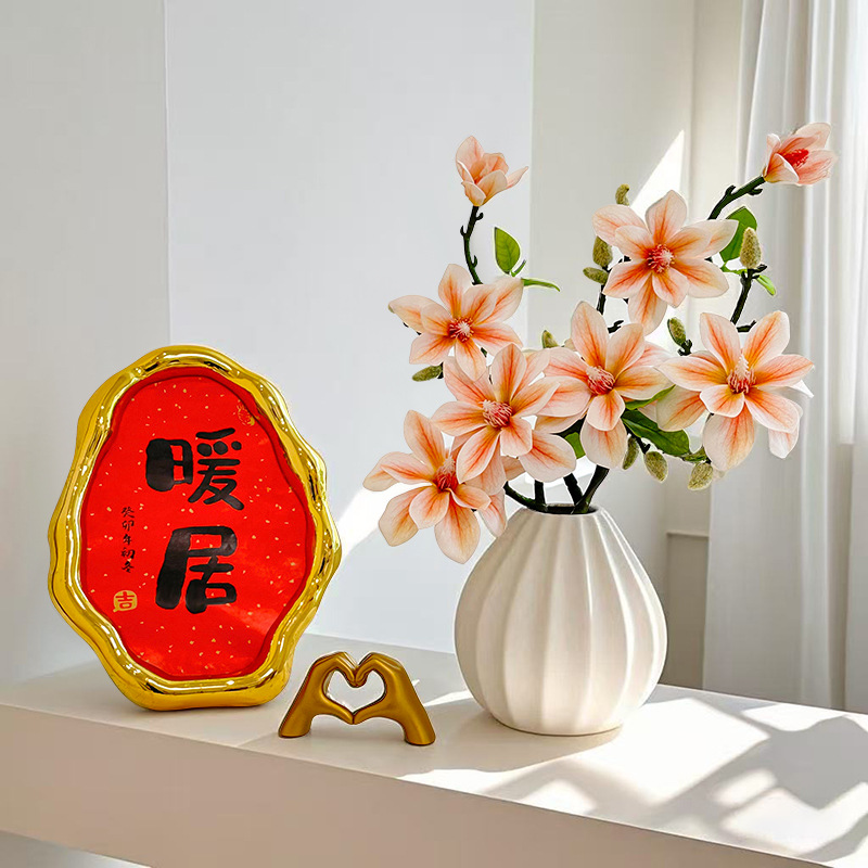 玉兰假花仿真花绿植摆设高档陶瓷餐桌装饰品摆件轻奢仿生花艺摆件