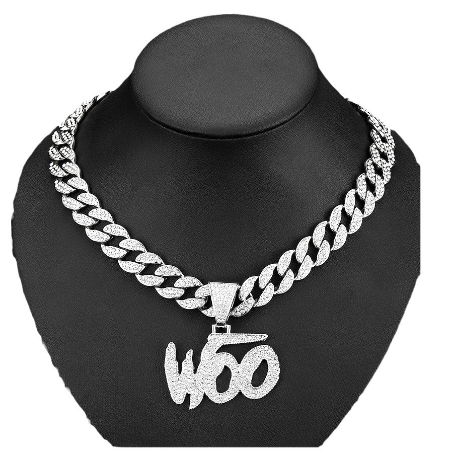 Hip Hop Street Alloy Full of Diamonds WOO Alphabet Impossible Pendant Personalized Cuban Necklace Jewelry_voghion.com