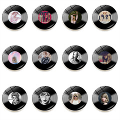 泰勒斯威夫特黑膠唱片冰箱貼水晶玻璃軟磁性白板貼家居裝飾品25mm