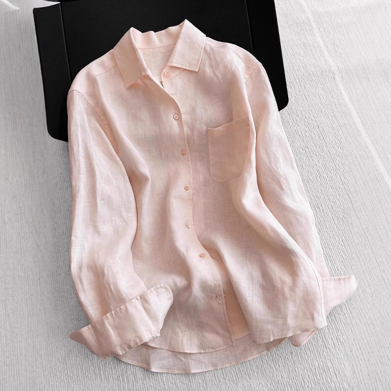 Super Stylish Peach Pink Linen Shirt for Women, Summer Thin Loose Cotton-Linen Shirt, Unique and Beautiful Sun-Protective Top Super Stylish Peach Pink Linen Shirt for Women, Summer Thin Loose Cotton-Linen Shirt, Unique and Beautiful Sun-Protective Top