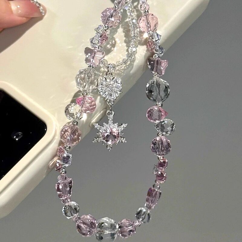 [Purple Sweetheart] Versatile and unique design, dazzling snowflake beaded pendant phone chain, dreamy style accessory