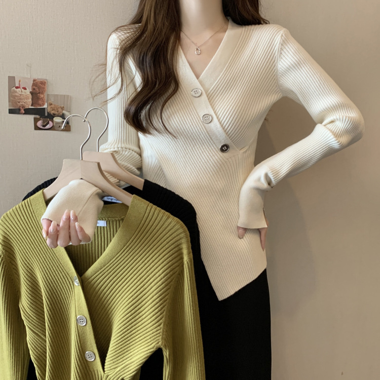 Autumn Women's V Neck Knitwear Pullover Knitwear Design Slimming Look Inner Layer Autum Knitwear Women's Export Cardigan