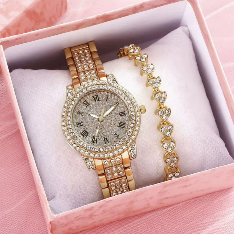 Casual Bracelet and Quartz Watch Set, Fashion Jewelry, Multiple Colors, 23.5 cm