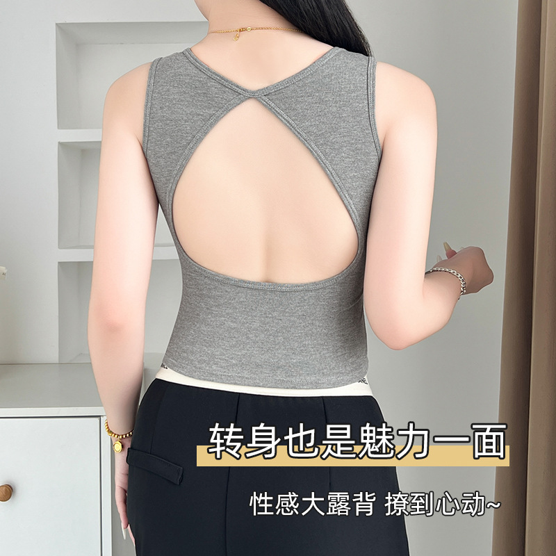 Primavera y verano chaleco de algodón con espalda hermosa para mujer con almohadilla para el pecho ropa interior sexy sin espalda chica caliente blusa corta sin mangas