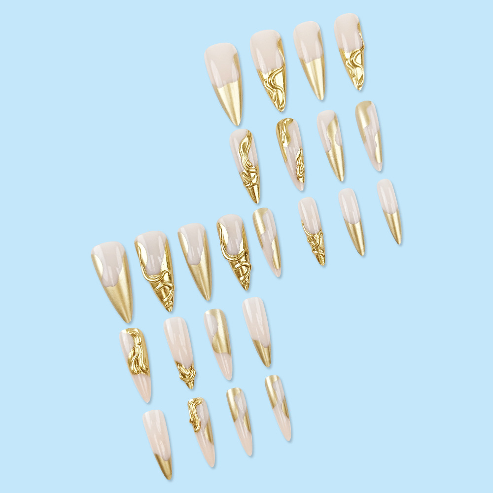 3D estereoscópico oro lipa francés manicure polvo desnudo transfronterizo lujoso noble wear uña 24 piezas de parche de uñas