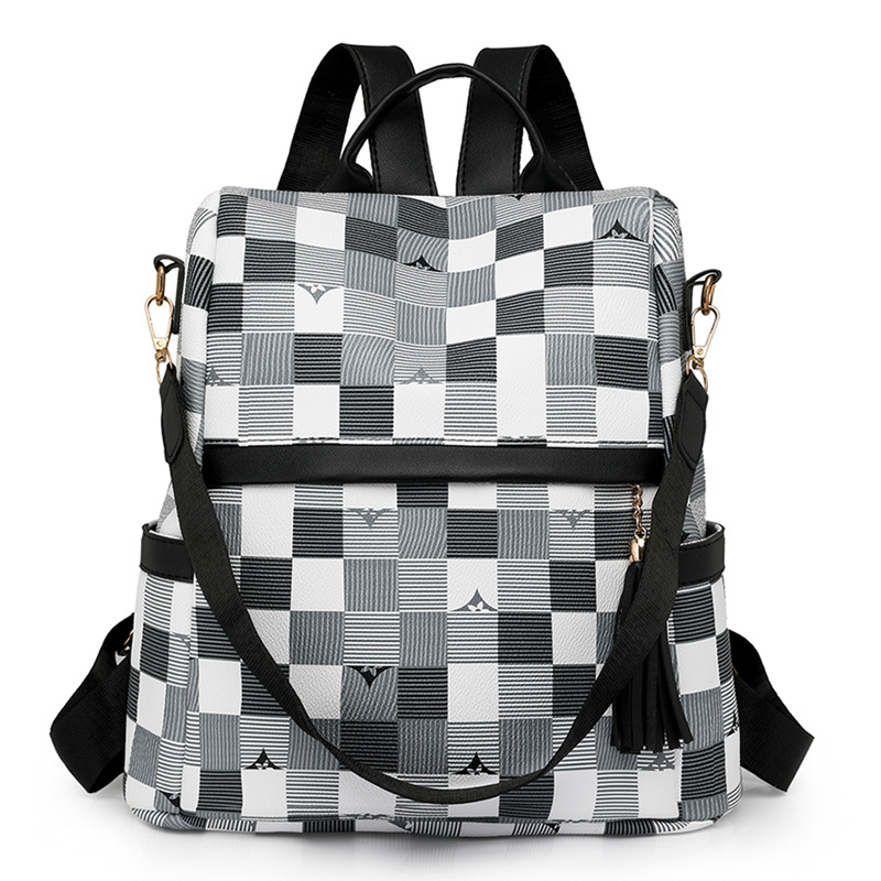 Mochila antirrobo de cuero suave de doble uso para mujer 2024 nuevo estilo coreano casual para mujer mochila bolso de viaje a cuadros de moda