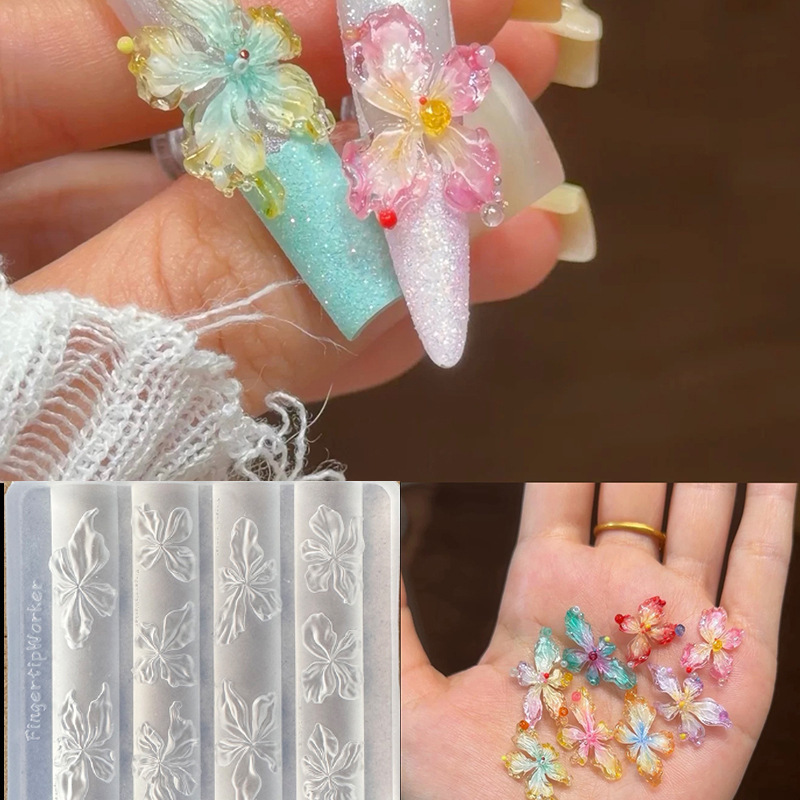 New Ice Flower Nail Art Mold, High-Transparency Nail Carving Tool, Flower-Shaped DIY Wearable Nail Decoration, Oxidation-Resistant Tool