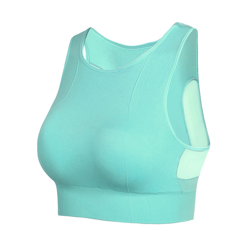 Sujetador deportivo de doble capa (sin aros) con espalda de malla, transpirable, de secado rápido, para yoga, gimnasio o running.